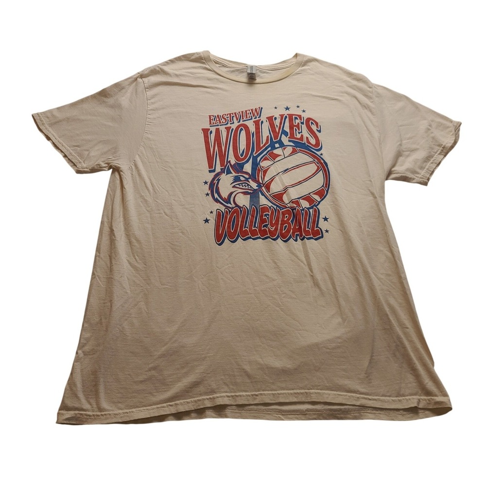 Jerzees Eastview Wolves Volleyball Graphic Men's T-Shirt XL Cream Red Blue